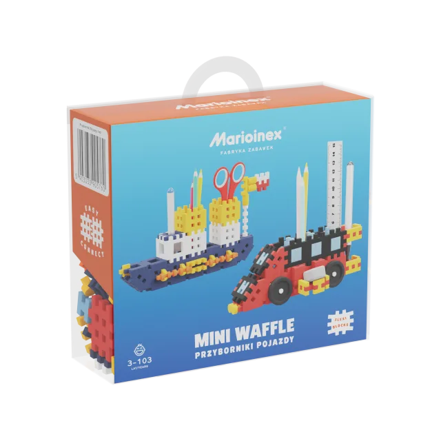 Marioinex Mini vahvelklotsid pliiatsitops „Sõidukid“ 140 osa