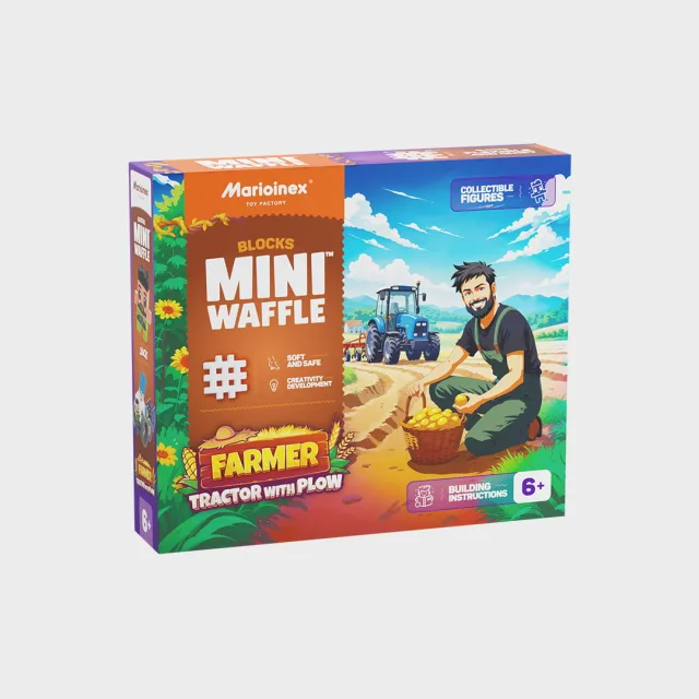 Marioinex Mini Waffle Farmer „Traktor adraga“ klotsid, 50 osa – pilt 2